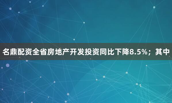 名鼎配资全省房地产开发投资同比下降8.5%；其中